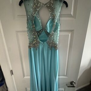Elegant Beaded Aqua Evening Dress